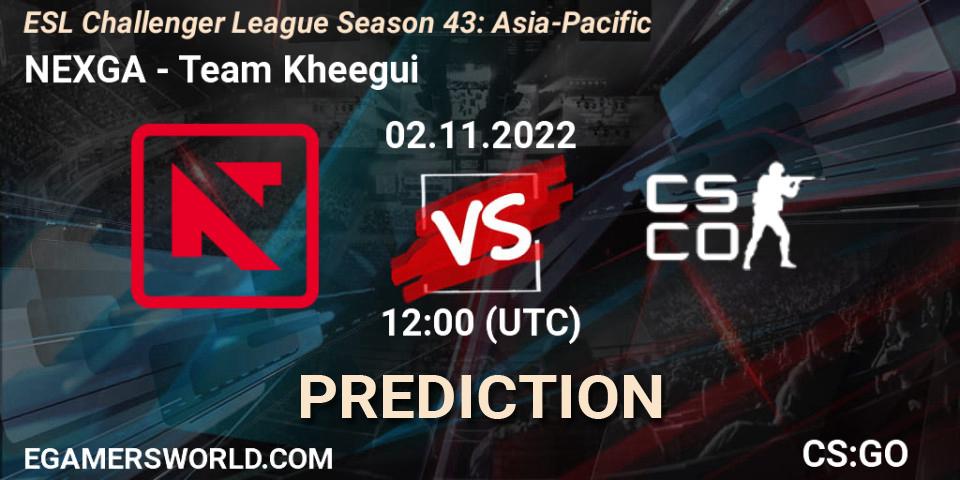 Pronósticos NEXGA - Team Kheegui. 02.11.2022 at 12:00. ESL Challenger League Season 43: Asia-Pacific - Counter-Strike (CS2)