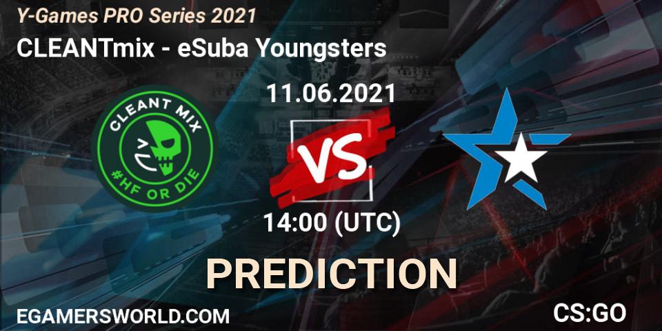 Pronósticos CLEANTmix - eSuba Youngsters. 11.06.2021 at 14:00. Y-Games PRO Series 2021 - Counter-Strike (CS2)