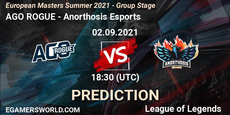 Pronósticos AGO ROGUE - Anorthosis Esports. 02.09.2021 at 18:30. European Masters Summer 2021 - Group Stage - LoL
