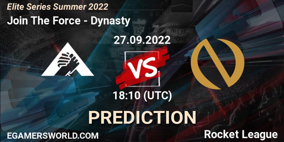 Pronósticos Join The Force - Dynasty. 27.09.2022 at 18:10. Elite Series Summer 2022 - Rocket League