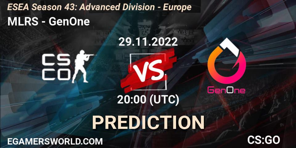 Pronósticos MLRS - GenOne. 29.11.22. ESEA Season 43: Advanced Division - Europe - CS2 (CS:GO)