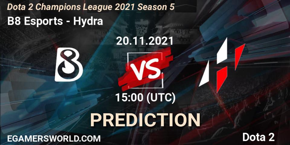 Pronósticos B8 Esports - Hydra. 20.11.2021 at 15:24. Dota 2 Champions League 2021 Season 5 - Dota 2