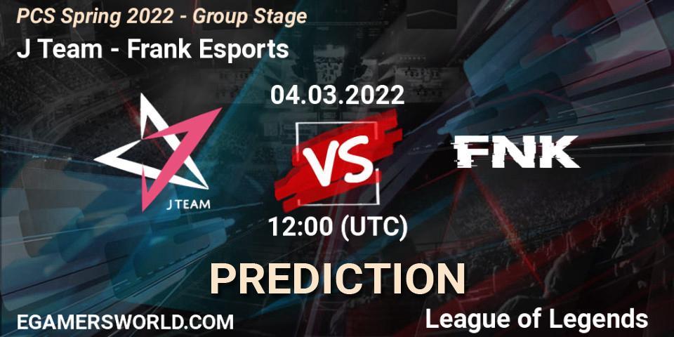 Pronósticos J Team - Frank Esports. 04.03.2022 at 12:00. PCS Spring 2022 - Group Stage - LoL