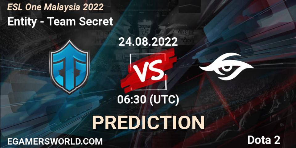 Pronósticos Entity - Team Secret. 24.08.2022 at 06:32. ESL One Malaysia 2022 - Dota 2