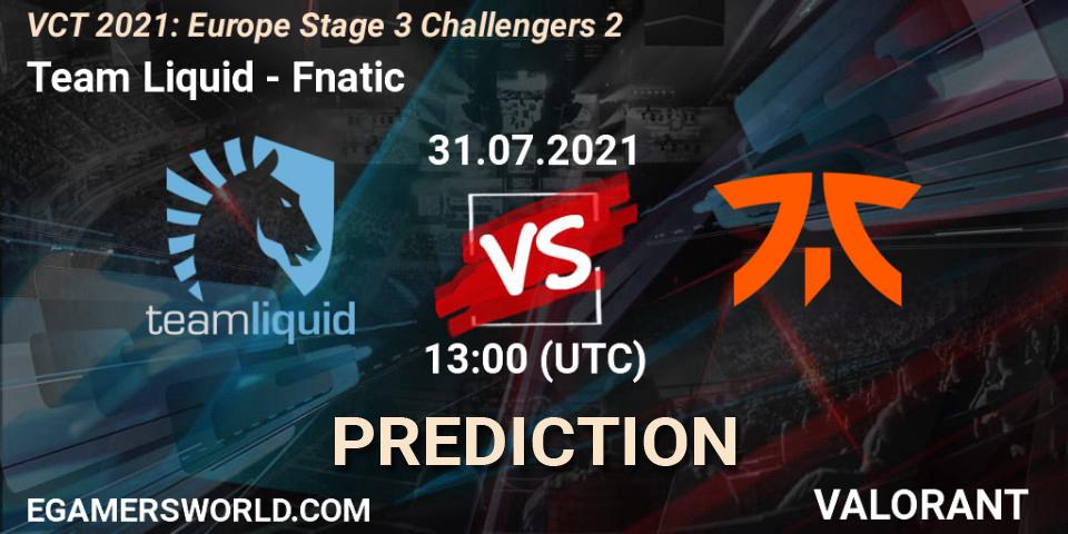 Pronósticos Team Liquid - Fnatic. 31.07.2021 at 13:00. VCT 2021: Europe Stage 3 Challengers 2 - VALORANT