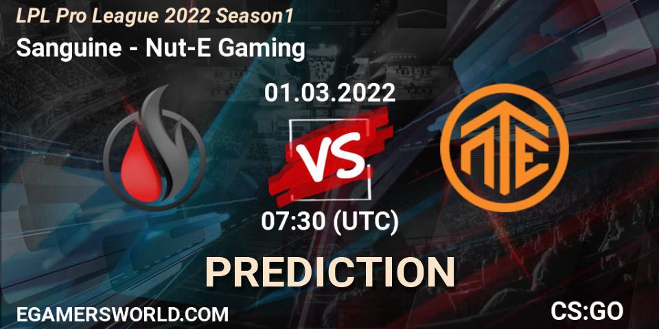 Pronósticos Sanguine - Nut-E Gaming. 01.03.2022 at 07:30. LPL Pro League 2022 Season 1 - Counter-Strike (CS2)