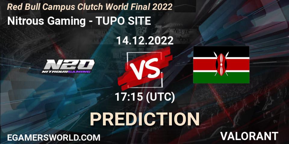 Pronósticos Nitrous Gaming - TUPO SITE. 14.12.2022 at 17:15. Red Bull Campus Clutch World Final 2022 - VALORANT
