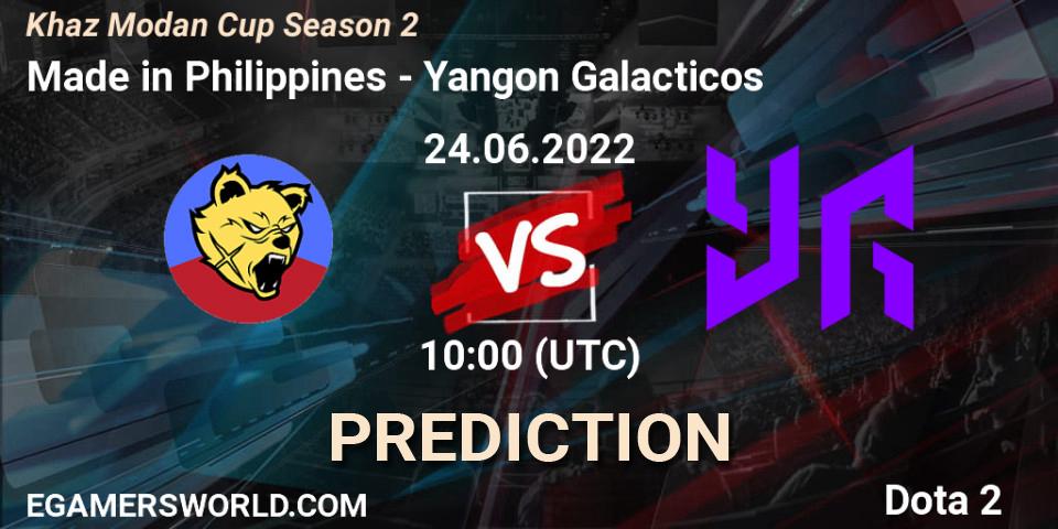 Pronósticos Made in Philippines - Yangon Galacticos. 24.06.2022 at 10:00. Khaz Modan Cup Season 2 - Dota 2