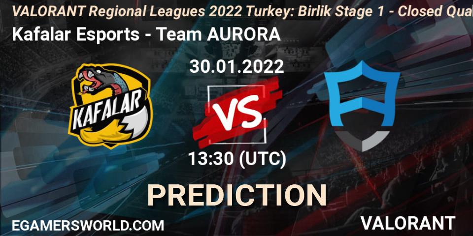 Pronósticos Kafalar Esports - Team AURORA. 30.01.2022 at 14:30. VALORANT Regional Leagues 2022 Turkey: Birlik Stage 1 - Closed Qualifier - VALORANT
