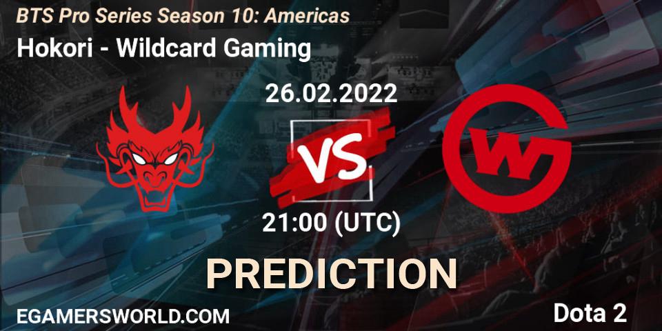 Pronósticos Hokori - Wildcard Gaming. 26.02.2022 at 21:03. BTS Pro Series Season 10: Americas - Dota 2