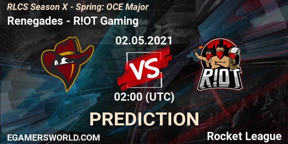 Pronósticos Renegades - R!OT Gaming. 02.05.2021 at 01:45. RLCS Season X - Spring: OCE Major - Rocket League