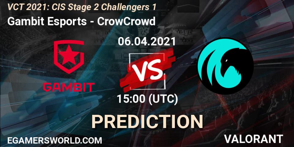 Pronósticos Gambit Esports - CrowCrowd. 06.04.2021 at 15:00. VCT 2021: CIS Stage 2 Challengers 1 - VALORANT