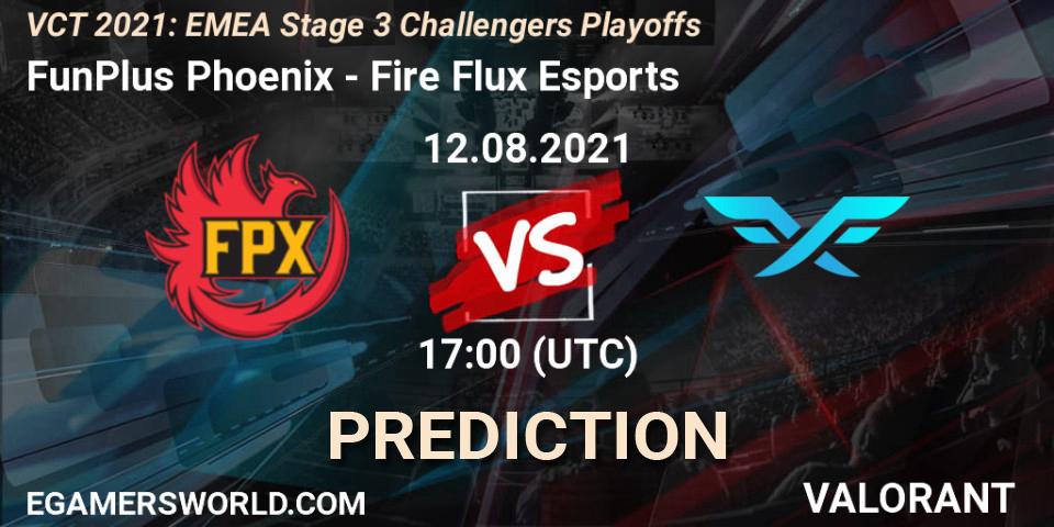 Pronósticos FunPlus Phoenix - Fire Flux Esports. 12.08.2021 at 18:30. VCT 2021: EMEA Stage 3 Challengers Playoffs - VALORANT