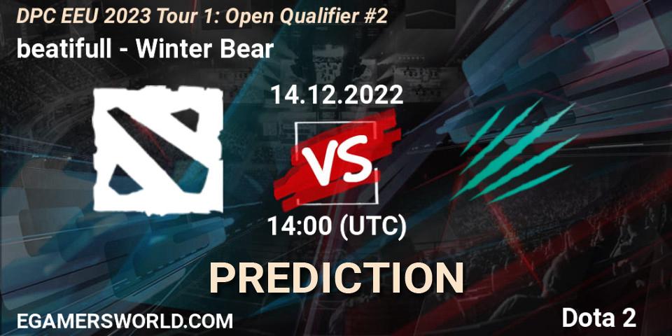 Pronósticos beatifull - Winter Bear. 14.12.2022 at 13:47. DPC EEU 2023 Tour 1: Open Qualifier #2 - Dota 2