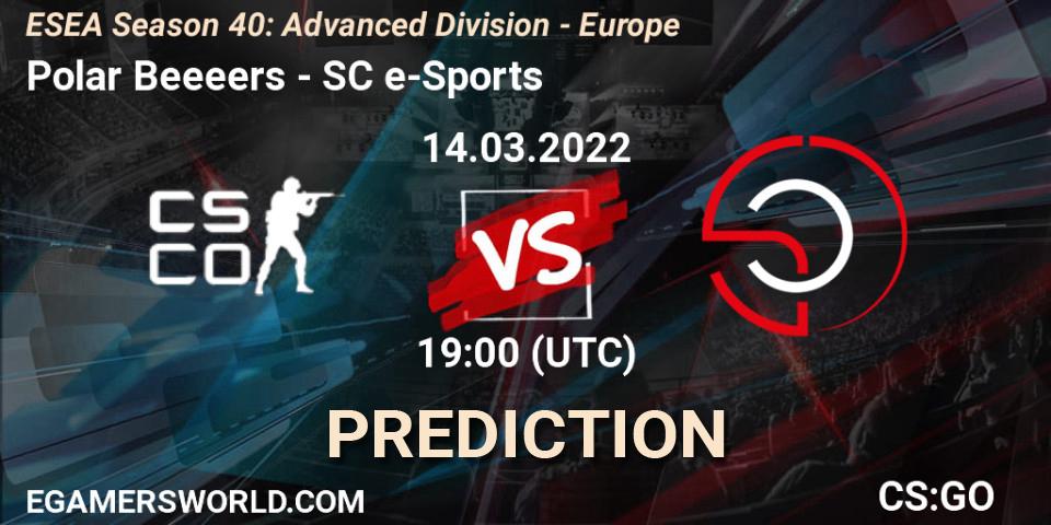 Pronósticos Polar Beeeers - SC e-Sports. 14.03.2022 at 19:00. ESEA Season 40: Advanced Division - Europe - Counter-Strike (CS2)