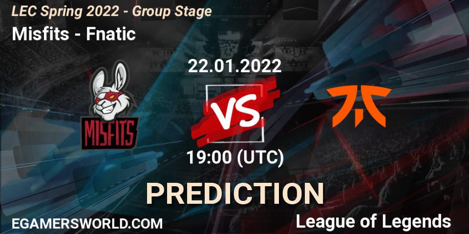 Pronósticos Misfits - Fnatic. 22.01.2022 at 19:00. LEC Spring 2022 - Group Stage - LoL