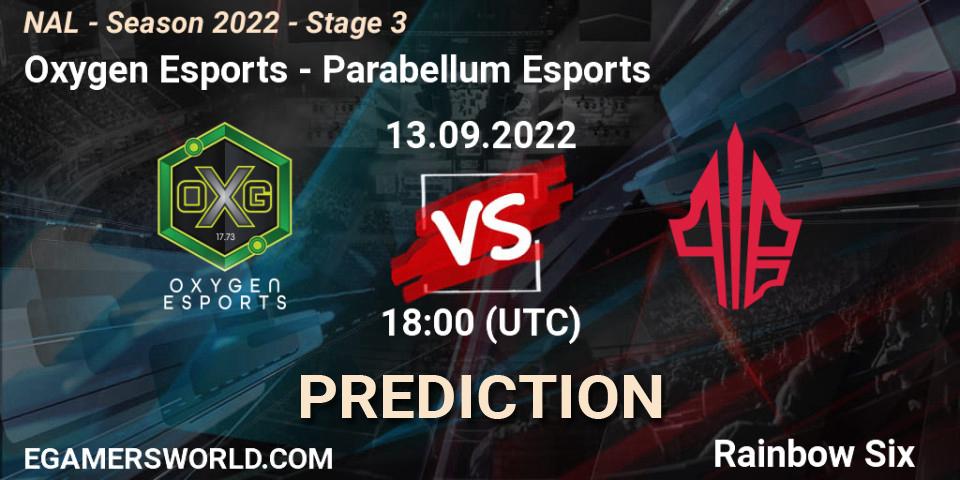 Pronósticos Oxygen Esports - Parabellum Esports. 13.09.2022 at 18:00. NAL - Season 2022 - Stage 3 - Rainbow Six