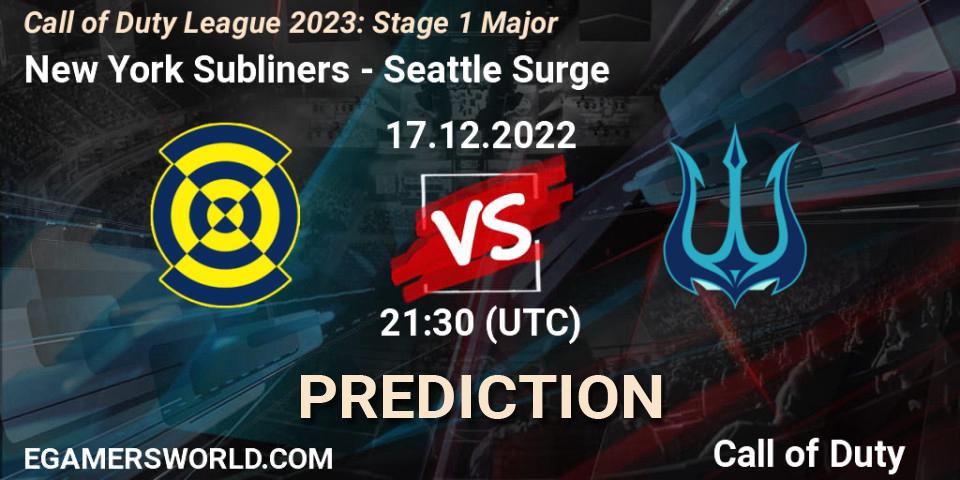 Pronósticos New York Subliners - Seattle Surge. 17.12.2022 at 21:30. Call of Duty League 2023: Stage 1 Major - Call of Duty