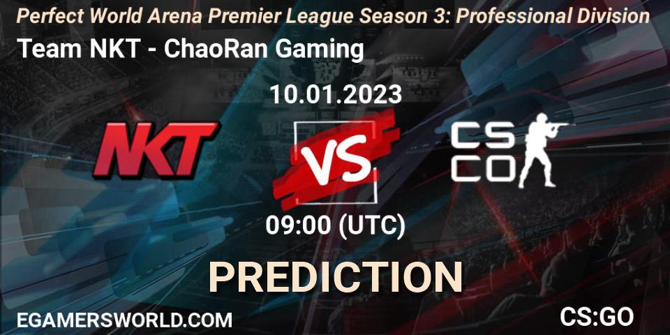 Pronósticos Team NKT - ChaoRan Gaming. 13.01.2023 at 09:00. Perfect World Arena Premier League Season 3: Professional Division - Counter-Strike (CS2)