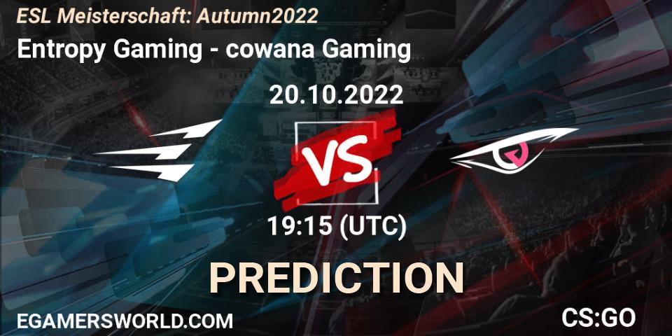 Pronósticos Entropy Gaming - cowana Gaming. 20.10.22. ESL Meisterschaft: Autumn 2022 - CS2 (CS:GO)