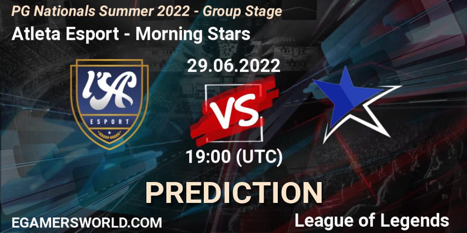 Pronósticos Atleta Esport - Morning Stars. 29.06.2022 at 19:00. PG Nationals Summer 2022 - Group Stage - LoL