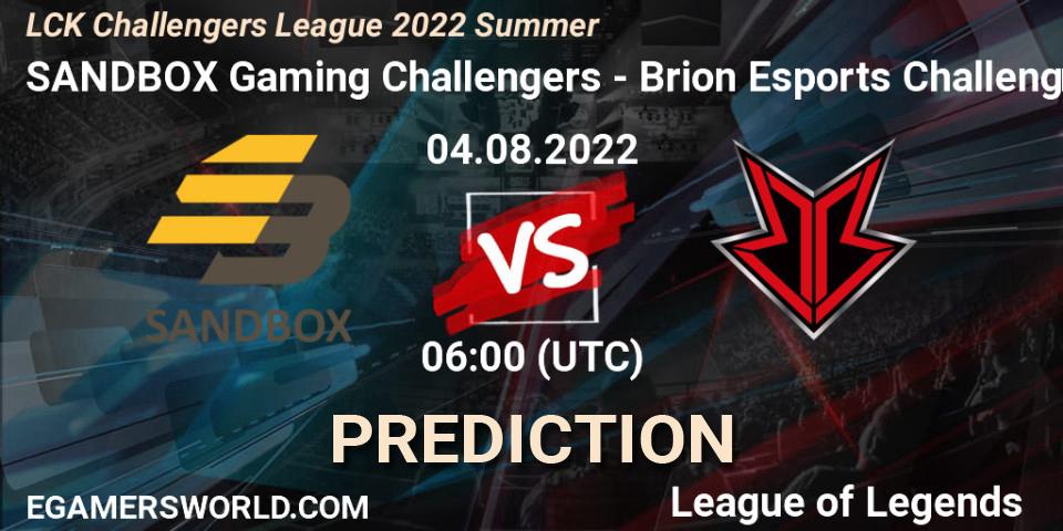 Pronósticos SANDBOX Gaming Challengers - Brion Esports Challengers. 04.08.22. LCK Challengers League 2022 Summer - LoL