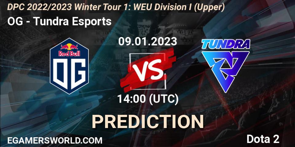 Pronósticos OG - Tundra Esports. 09.01.2023 at 14:01. DPC 2022/2023 Winter Tour 1: WEU Division I (Upper) - Dota 2