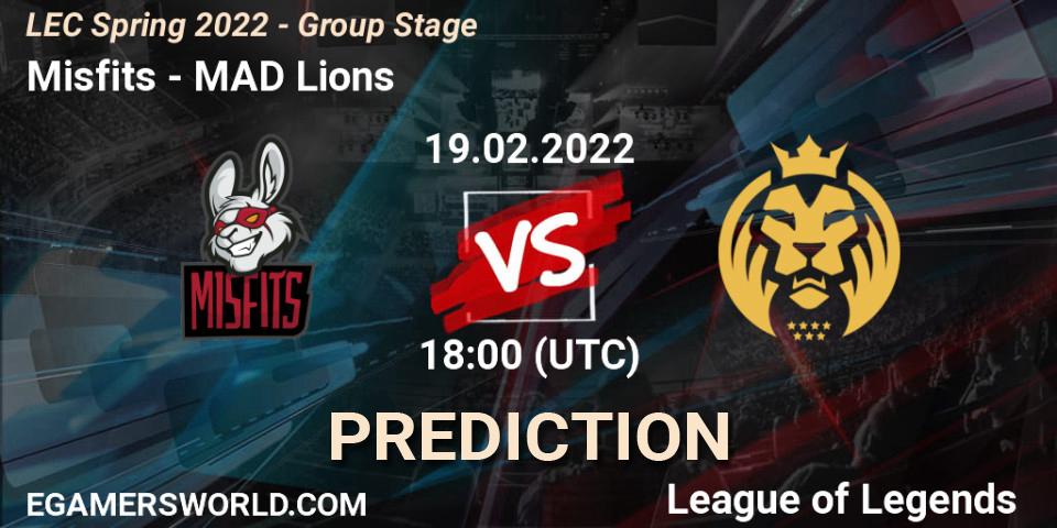 Pronósticos Misfits - MAD Lions. 19.02.2022 at 18:00. LEC Spring 2022 - Group Stage - LoL