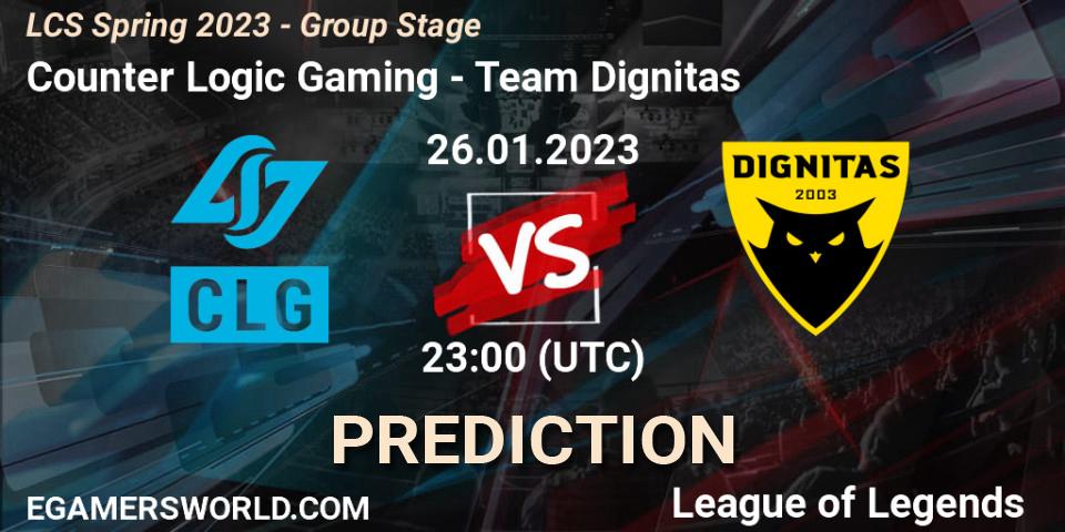 Pronósticos Counter Logic Gaming - Team Dignitas. 27.01.2023 at 01:15. LCS Spring 2023 - Group Stage - LoL