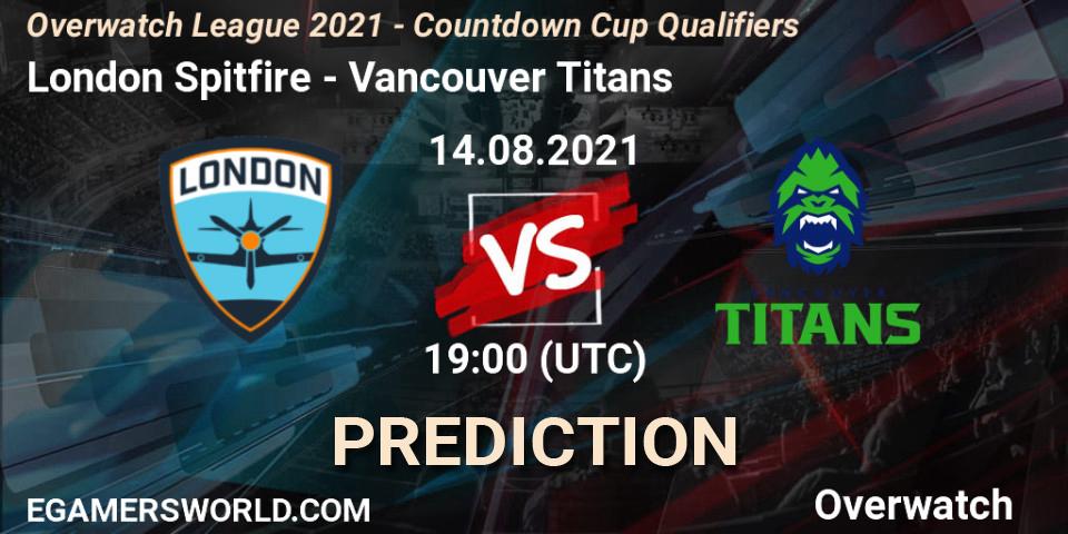 Pronósticos London Spitfire - Vancouver Titans. 14.08.21. Overwatch League 2021 - Countdown Cup Qualifiers - Overwatch