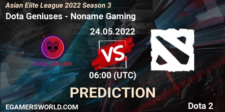 Pronósticos Dota Geniuses - Noname Gaming. 24.05.2022 at 05:58. Asian Elite League 2022 Season 3 - Dota 2