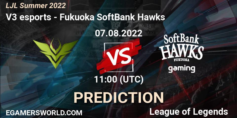 Pronósticos V3 esports - Fukuoka SoftBank Hawks. 07.08.22. LJL Summer 2022 - LoL