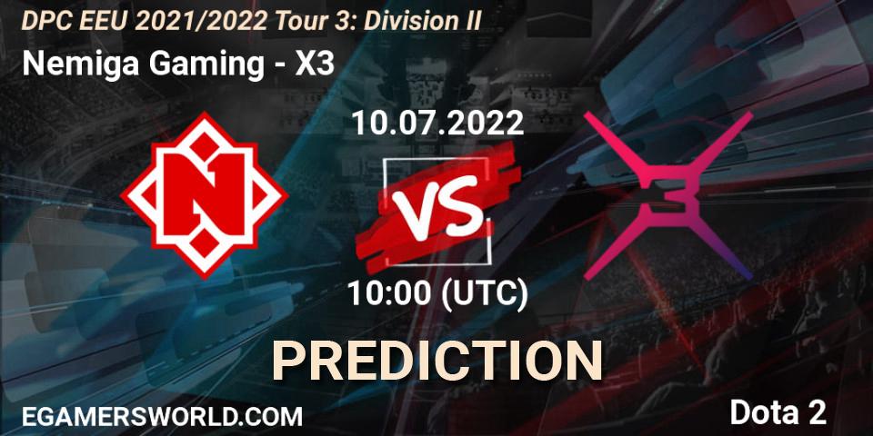 Pronósticos Nemiga Gaming - X3. 10.07.2022 at 10:00. DPC EEU 2021/2022 Tour 3: Division II - Dota 2