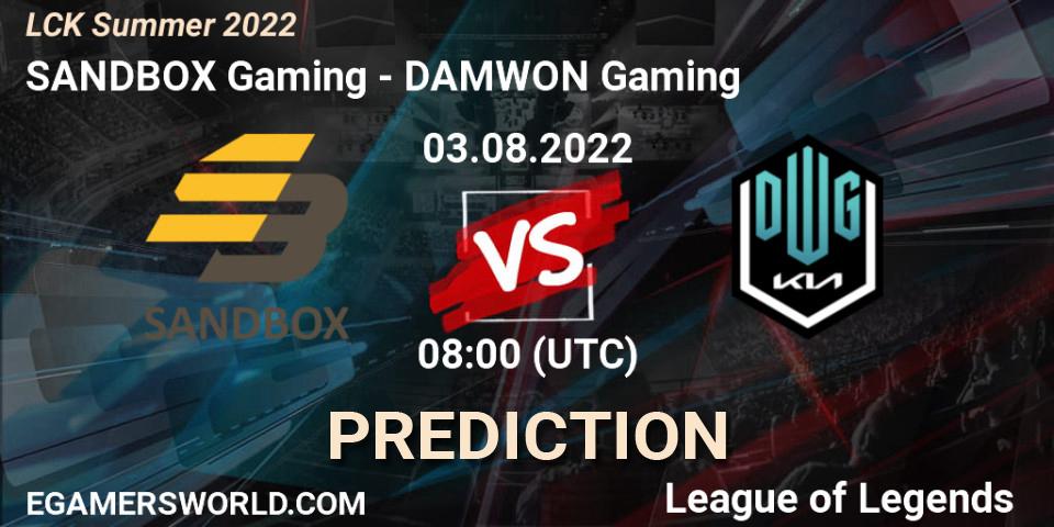Pronósticos SANDBOX Gaming - DAMWON Gaming. 03.08.22. LCK Summer 2022 - LoL