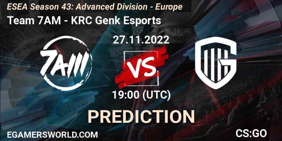 Pronósticos Team 7AM - KRC Genk Esports. 27.11.22. ESEA Season 43: Advanced Division - Europe - CS2 (CS:GO)
