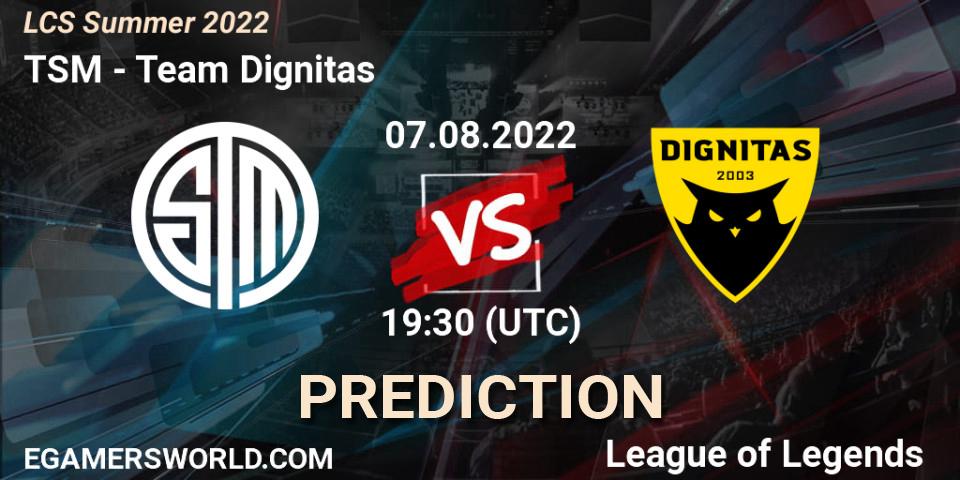 Pronósticos TSM - Team Dignitas. 07.08.2022 at 23:45. LCS Summer 2022 - LoL