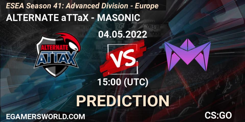 Pronósticos ALTERNATE aTTaX - MASONIC. 04.05.2022 at 15:00. ESEA Season 41: Advanced Division - Europe - Counter-Strike (CS2)
