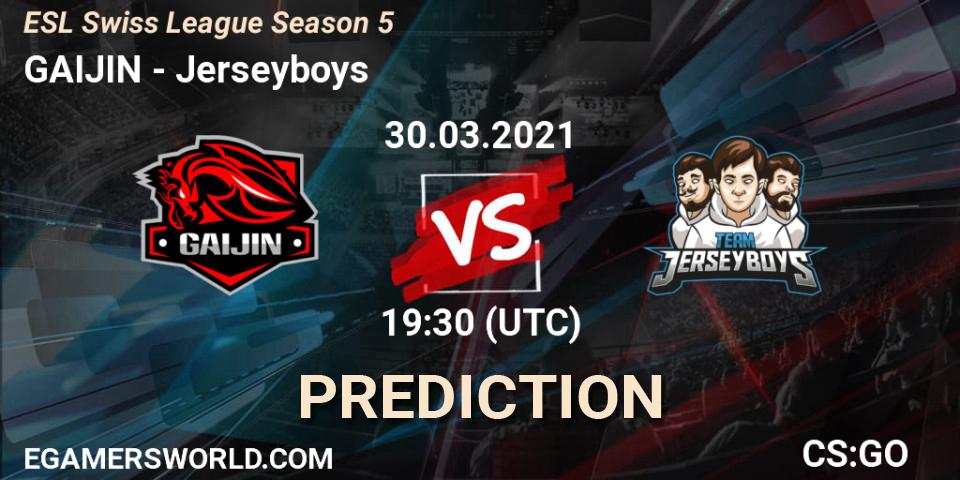 Pronósticos GAIJIN - Jerseyboys. 30.03.2021 at 19:30. ESL Swiss League Season 5 - Counter-Strike (CS2)