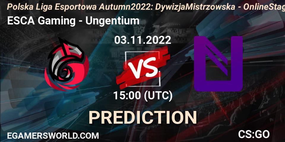 Pronósticos ESCA Gaming - Ungentium. 03.11.2022 at 15:00. Polska Liga Esportowa Autumn 2022: Dywizja Mistrzowska - Online Stage - Counter-Strike (CS2)