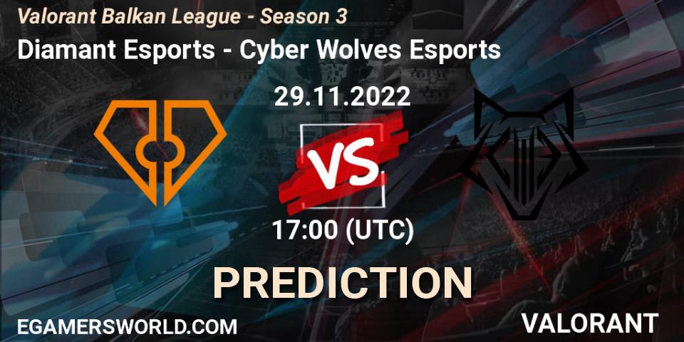 Pronósticos Diamant Esports - Cyber Wolves Esports. 29.11.2022 at 17:00. Valorant Balkan League - Season 3 - VALORANT