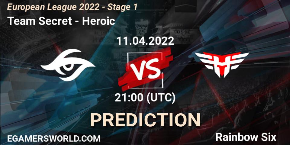 Pronósticos Team Secret - Heroic. 11.04.2022 at 21:00. European League 2022 - Stage 1 - Rainbow Six