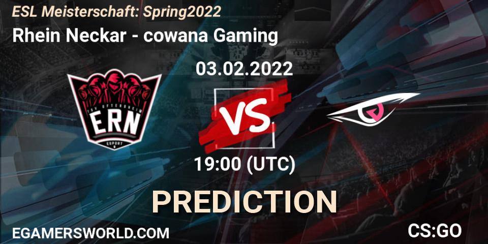 Pronósticos Rhein Neckar - cowana Gaming. 03.02.2022 at 19:00. ESL Meisterschaft: Spring 2022 - Counter-Strike (CS2)