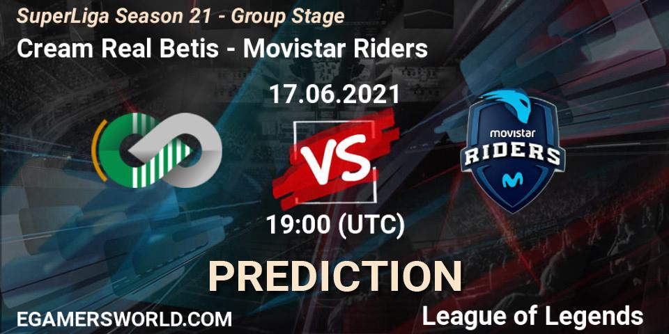 Pronósticos Cream Real Betis - Movistar Riders. 17.06.2021 at 19:00. SuperLiga Season 21 - Group Stage - LoL