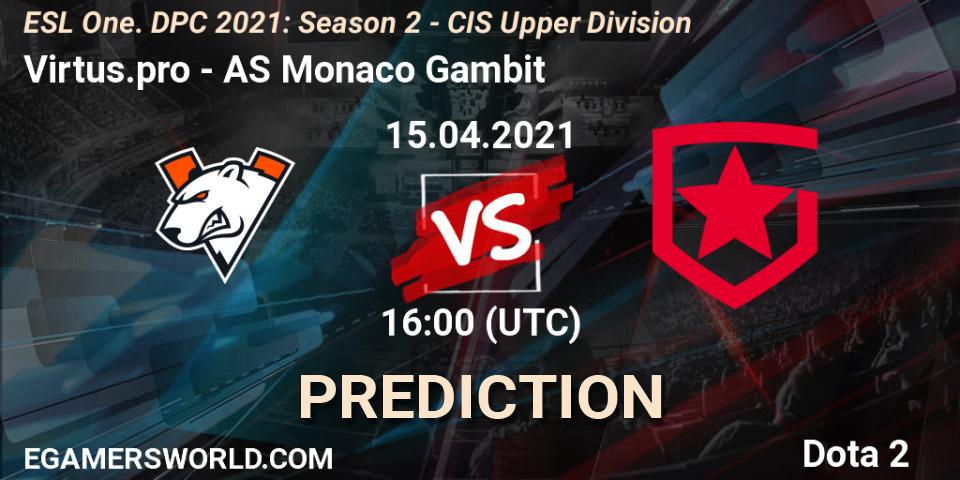 Pronósticos Virtus.pro - AS Monaco Gambit. 15.04.21. ESL One. DPC 2021: Season 2 - CIS Upper Division - Dota 2