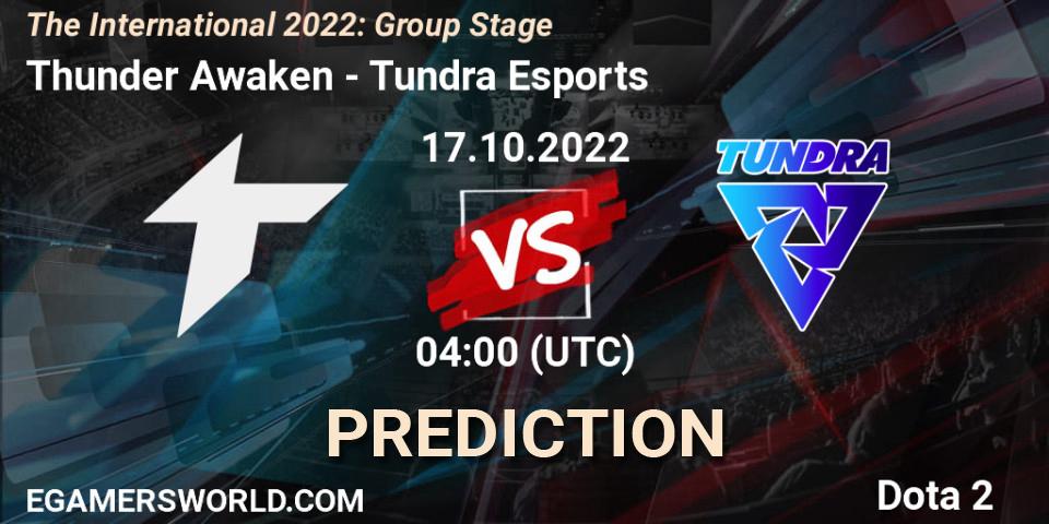 Pronósticos Thunder Awaken - Tundra Esports. 17.10.2022 at 03:53. The International 2022: Group Stage - Dota 2