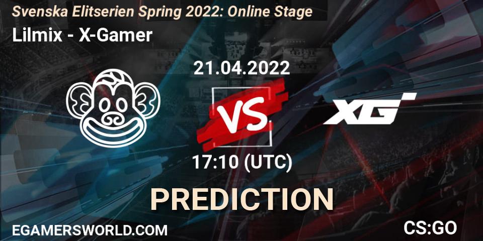 Pronósticos Lilmix - X-Gamer. 21.04.2022 at 17:10. Svenska Elitserien Spring 2022: Online Stage - Counter-Strike (CS2)