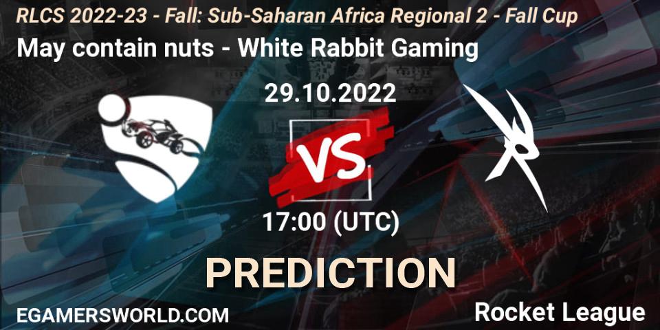 Pronósticos May contain nuts - White Rabbit Gaming. 29.10.2022 at 17:00. RLCS 2022-23 - Fall: Sub-Saharan Africa Regional 2 - Fall Cup - Rocket League