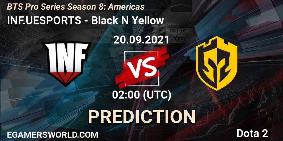 Pronósticos INF.UESPORTS - Black N Yellow. 20.09.2021 at 02:24. BTS Pro Series Season 8: Americas - Dota 2