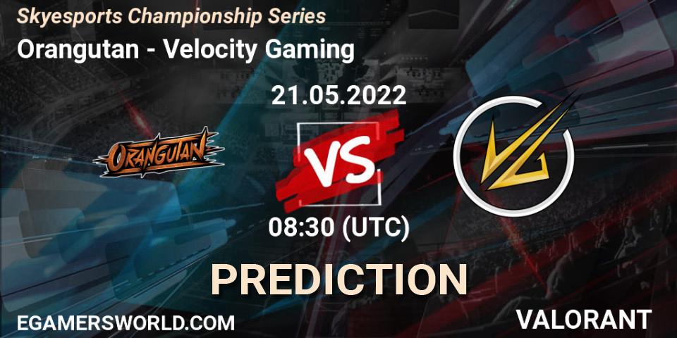 Pronósticos Orangutan - Velocity Gaming. 21.05.2022 at 11:30. Skyesports Championship Series - VALORANT