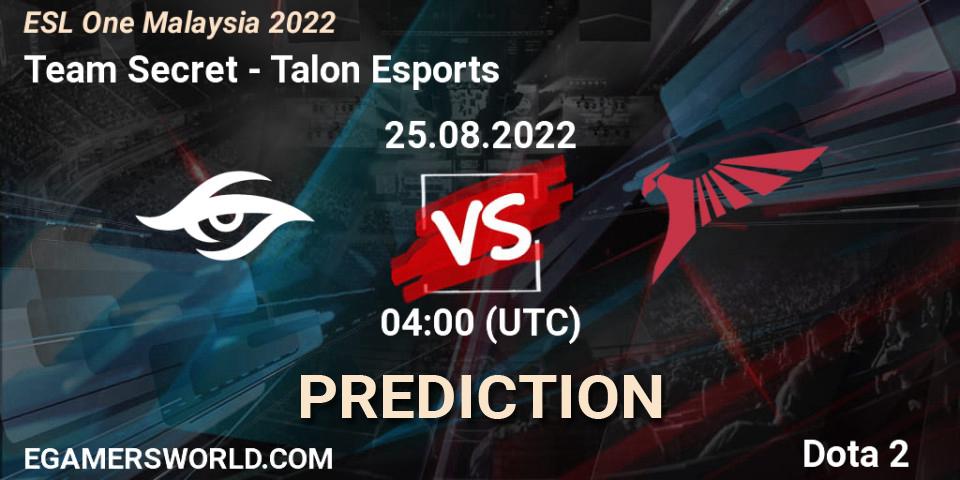 Pronósticos Team Secret - Talon Esports. 25.08.22. ESL One Malaysia 2022 - Dota 2